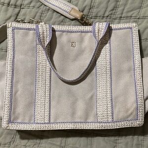 Eric Javits New York Lil Côte d’Azur Beige Purple Tote Bag Canvas Shoulder Bag